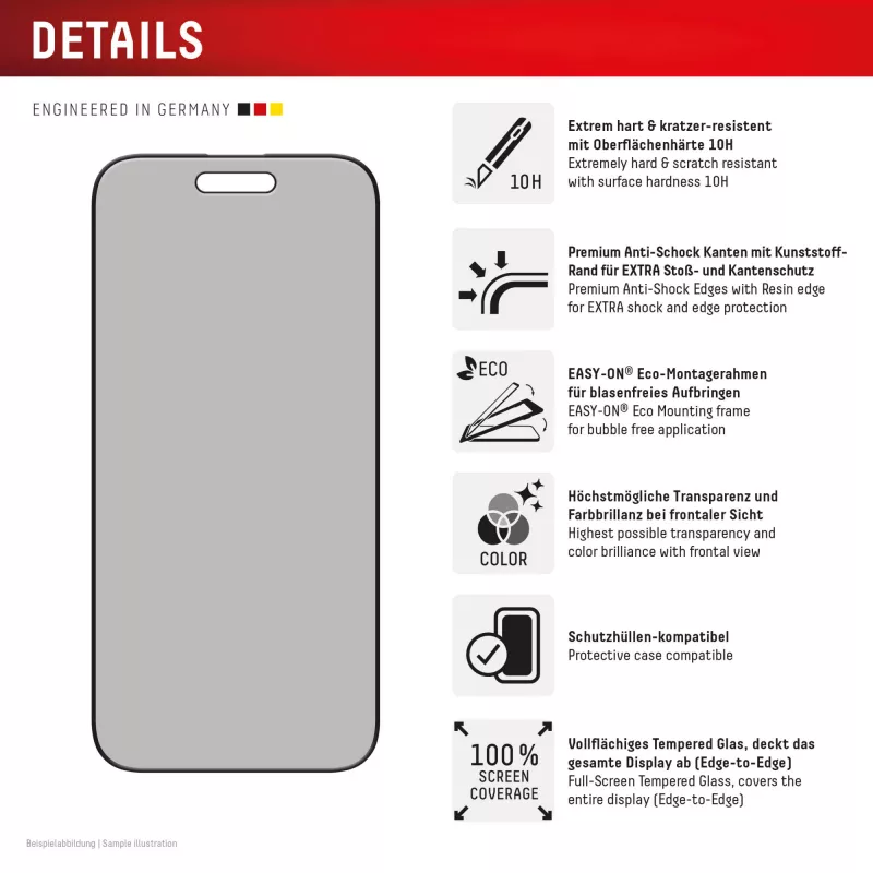 Displex Privacy Screen Protector (10H) for Apple iPhone Air, Eco Mounting Frame, Privacy Filter