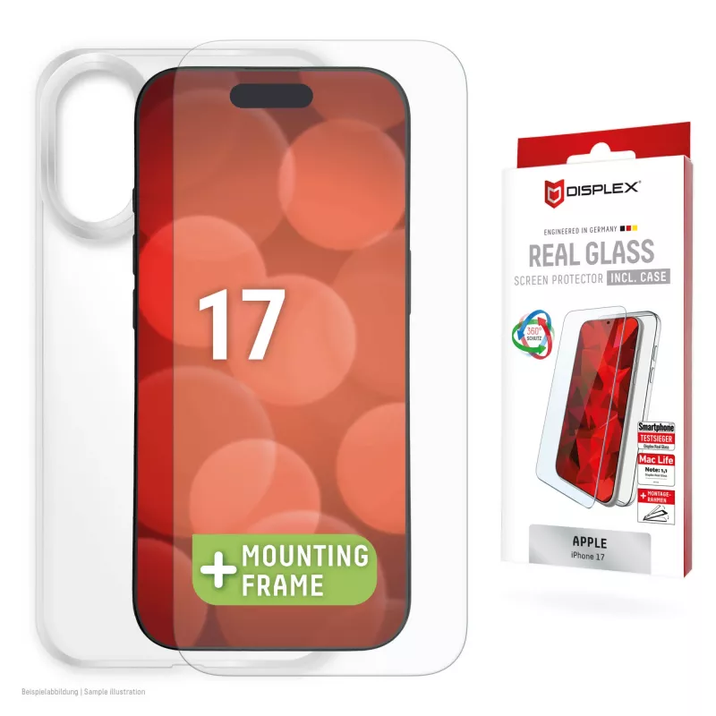 Displex Screen Protector + Case for Apple iPhone 17, Eco Mounting Frame, scratch resistant