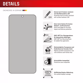 Displex Privacy Screen Protector (10H) for Samsung Galaxy S24/S25, Eco Mounting Frame, Privacy Filter