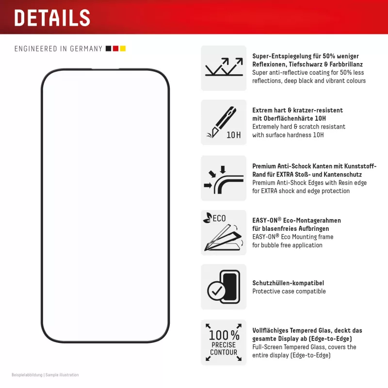 Displex Premium Anti-Reflex Screen Protector (anti-reflective Full Cover, 10H) for Apple iPhone 16 Pro, Eco Mounting Frame, Full Cover