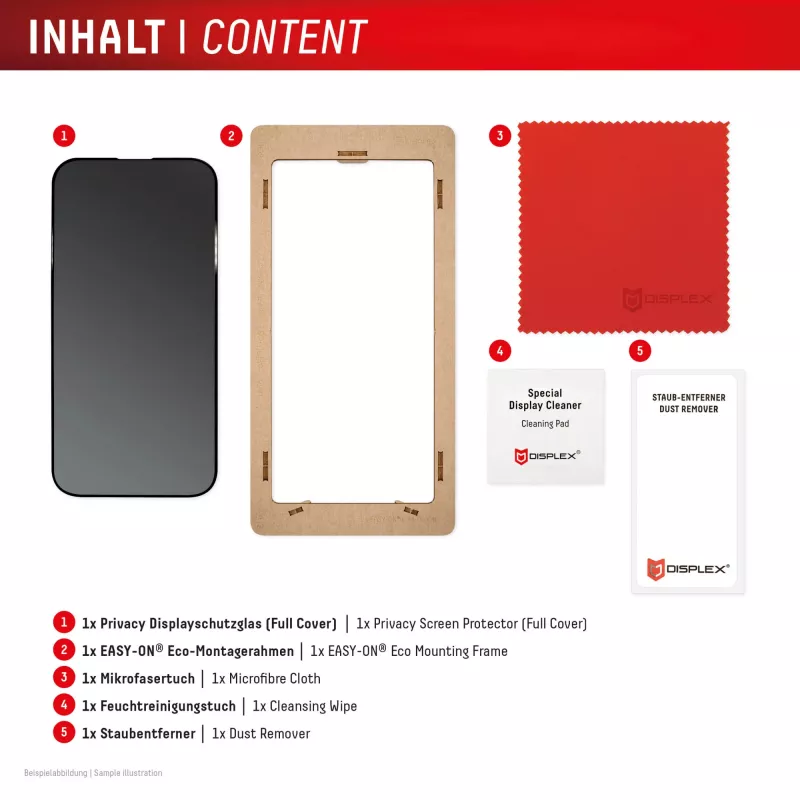 Displex Privacy Screen Protector (10H) for Apple iPhone 16 Pro Max, Eco Mounting Frame, Privacy Filter