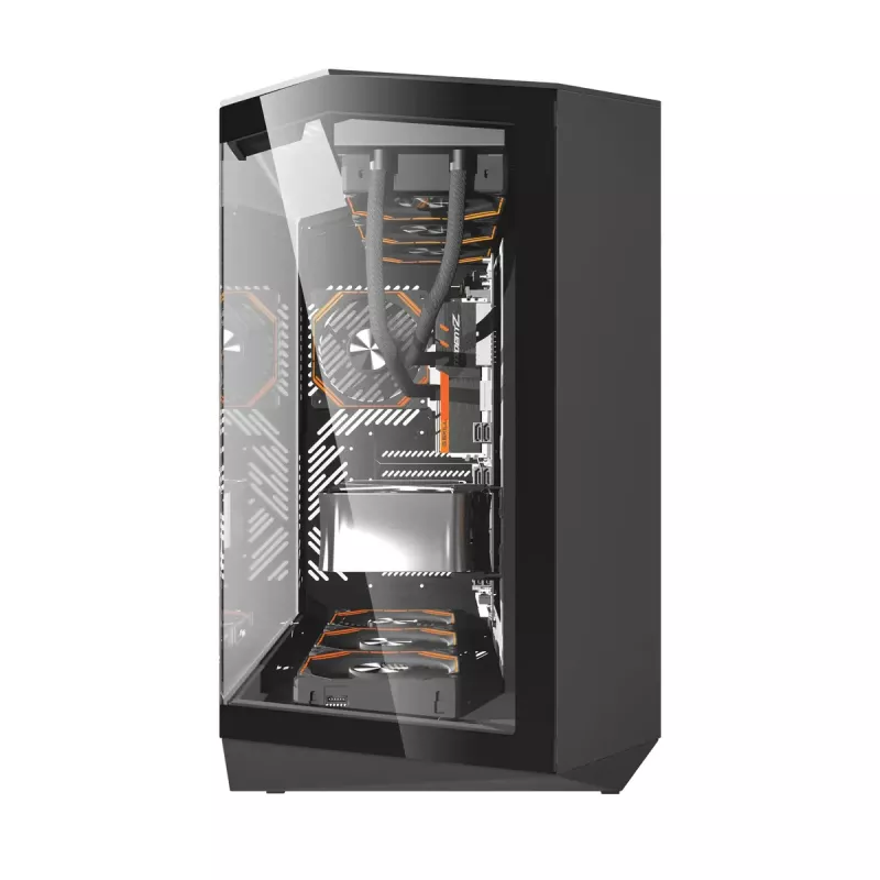PC Case Darkflash DY470 Full Tower — Black, SPCC, supports ITX/ATX, HDD 3.5 inch/2.5 inch, 1x rear 120 mm, 120 mm side fans