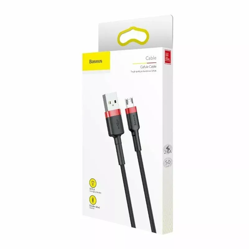 Baseus CAMKLF-B91 Nylon Durable Data & Charging Cable CQ3.0 2.4A USB to Micro USB 1m Black-Red