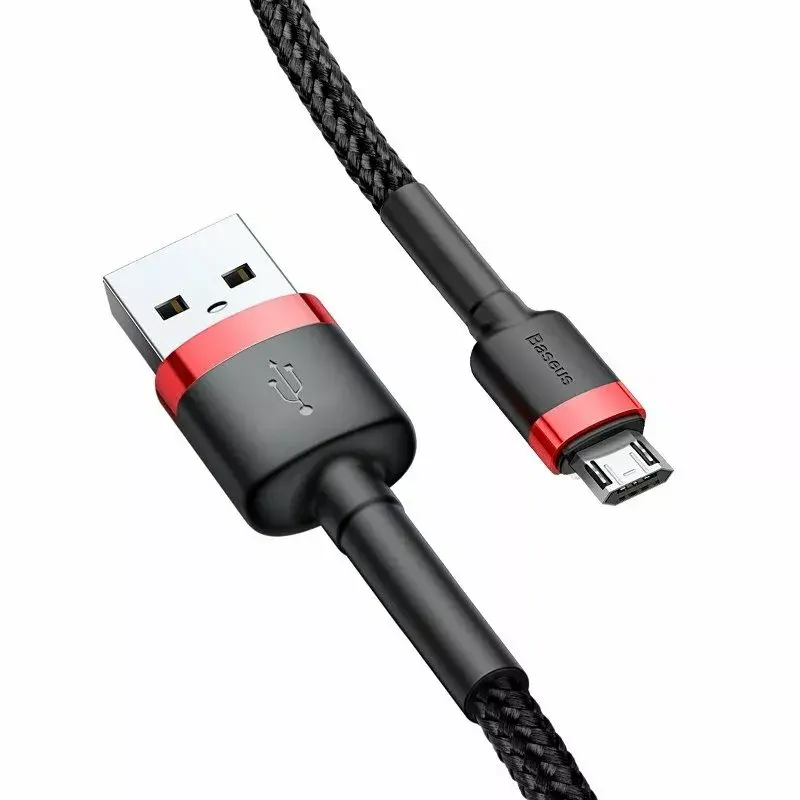 Baseus CAMKLF-B91 Nylon Durable Data & Charging Cable CQ3.0 2.4A USB to Micro USB 1m Black-Red