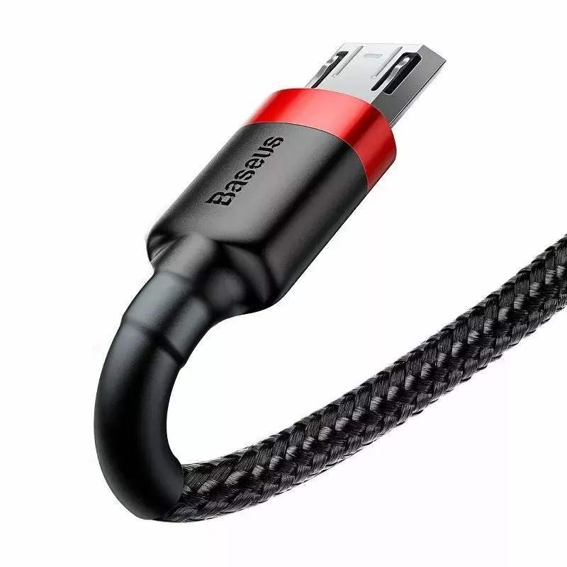 Baseus CAMKLF-B91 Nylon Durable Data & Charging Cable CQ3.0 2.4A USB to Micro USB 1m Black-Red