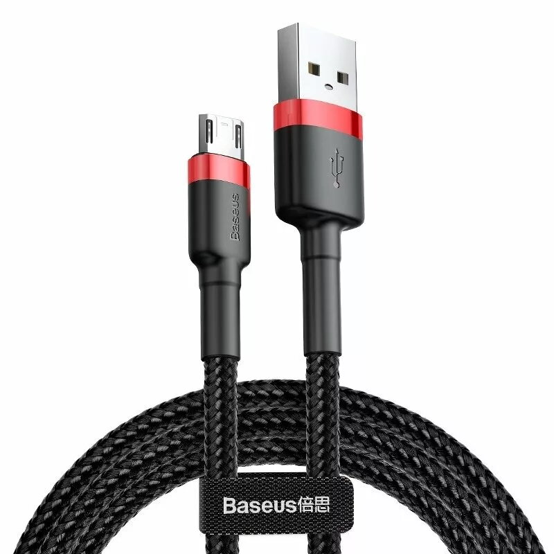 Baseus CAMKLF-B91 Nylon Durable Data & Charging Cable CQ3.0 2.4A USB to Micro USB 1m Black-Red