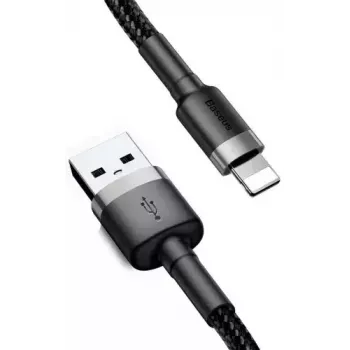 USB A to Lightning Cable Baseus Cafule (CALKLF-CG1) — Nylon braided, QC3.0 1.5A, 2 m, Grey/Black