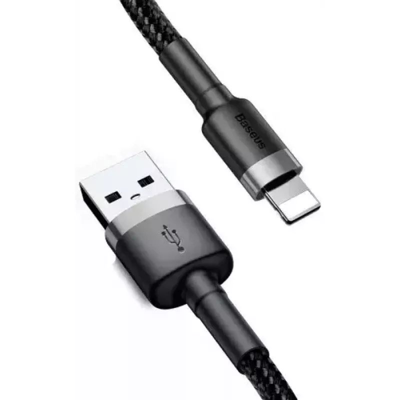 USB A to Lightning Cable Baseus Cafule (CALKLF-CG1) — Nylon braided, QC3.0 1.5A, 2 m, Grey/Black