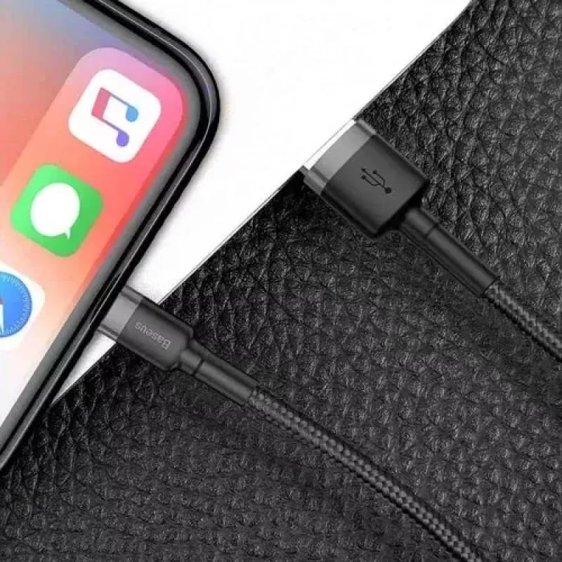 USB A to Lightning Cable Baseus Cafule (CALKLF-CG1) — Nylon braided, QC3.0 1.5A, 2 m, Grey/Black