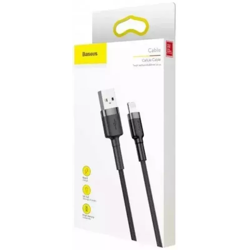 USB A to Lightning Cable Baseus Cafule (CALKLF-CG1) — Nylon braided, QC3.0 1.5A, 2 m, Grey/Black
