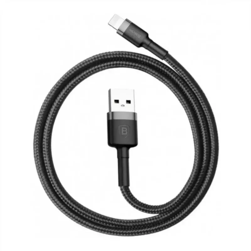USB A to Lightning Cable Baseus Cafule (CALKLF-CG1) — Nylon braided, QC3.0 1.5A, 2 m, Grey/Black