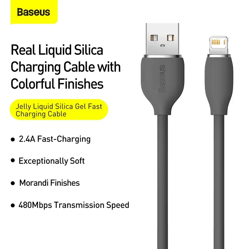 USB 2.0 data cable Baseus Jelly Lightning to USB-A 1.2 m, Black