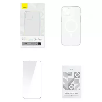 Phone case Baseus Magnetic Crystal Clear for iPhone 13, transparent, with tempered-glass screen protector