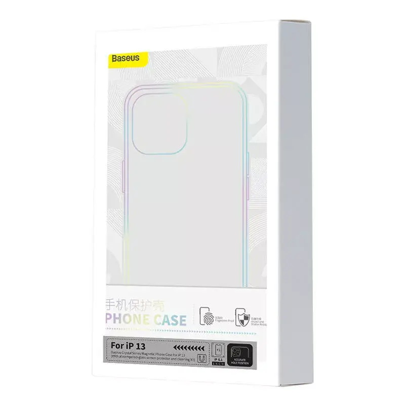Phone case Baseus Magnetic Crystal Clear for iPhone 13, transparent, with tempered-glass screen protector