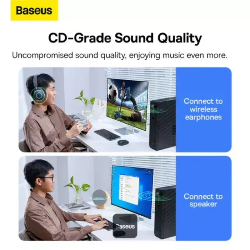 Baseus BA07 Mini Bluetooth Adapter for PC, USB 5.3 Wireless Bluetooth Dongle Receiver - Black