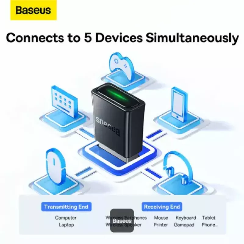 Baseus BA07 Mini Bluetooth Adapter for PC, USB 5.3 Wireless Bluetooth Dongle Receiver - Black
