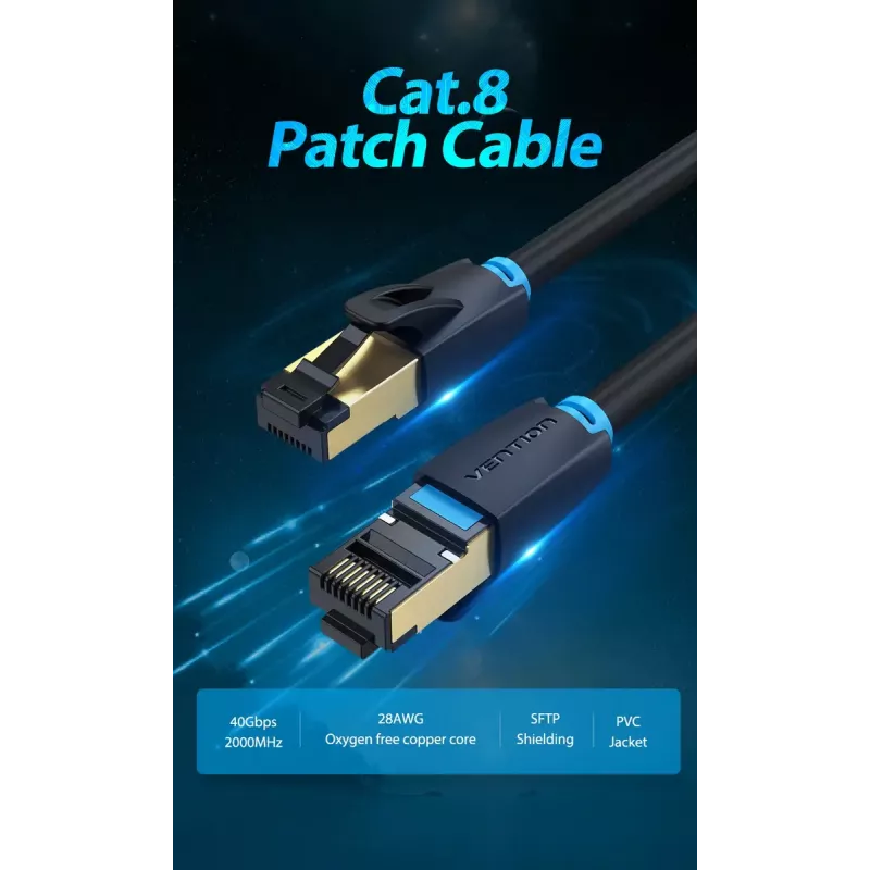 Ethernet patch cable Vention Cat.8 S/FTP 1 m Black RJ-45 Gold-plated