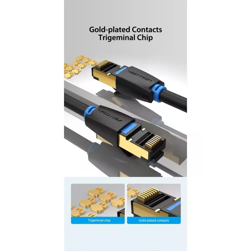 Network cable Vention Cat.8 S/FTP RJ-45 to RJ-45 3 m, 40GbE, 2000 MHz, black