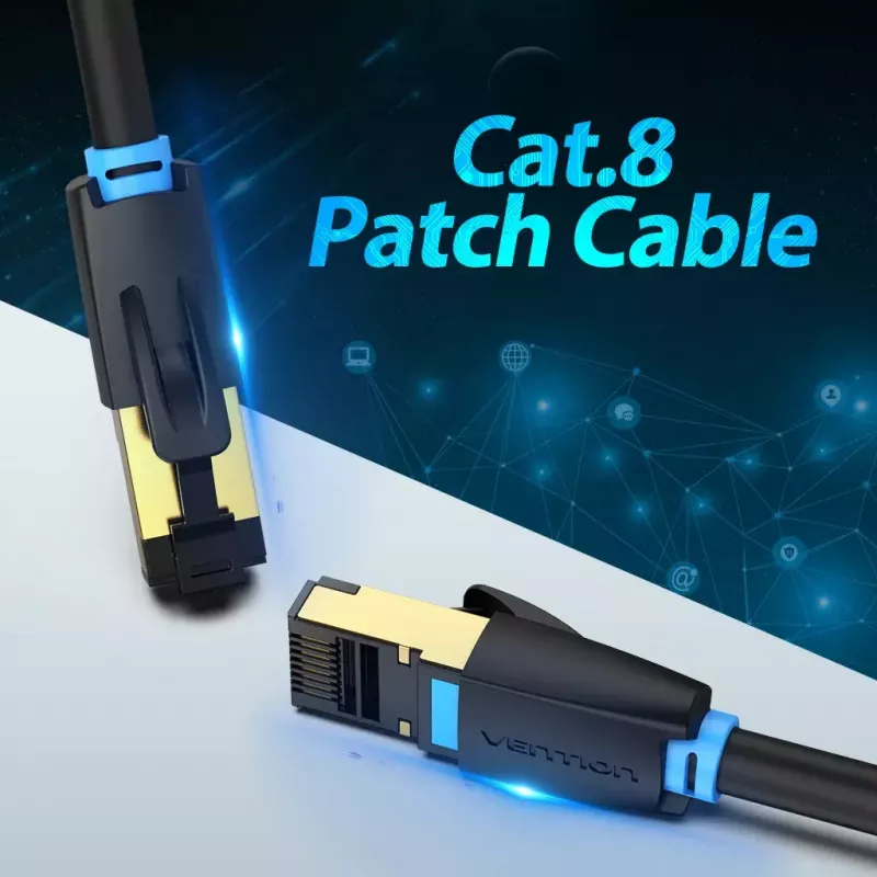 Network Cable Vention Cat.8 SFTP Patch Cable RJ-45 8m Black