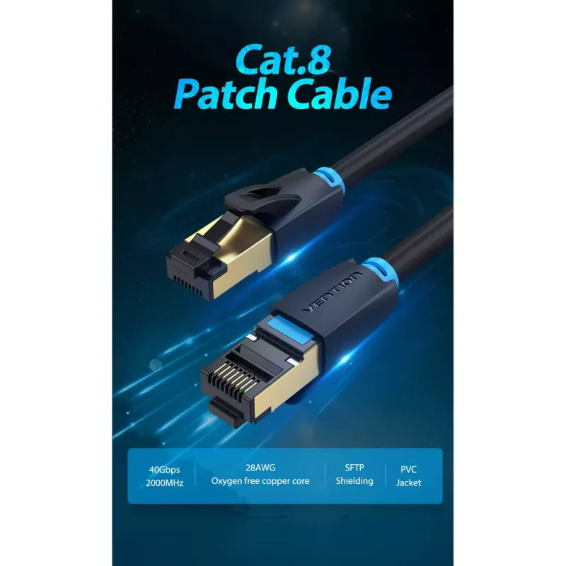 Network Cable Vention Cat.8 SFTP Patch Cable RJ-45 8m Black