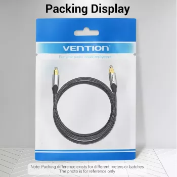 Optical fiber audio cable Vention 3 m TOSLINK male-to-male, grey, nylon jacket, gold-plated contacts