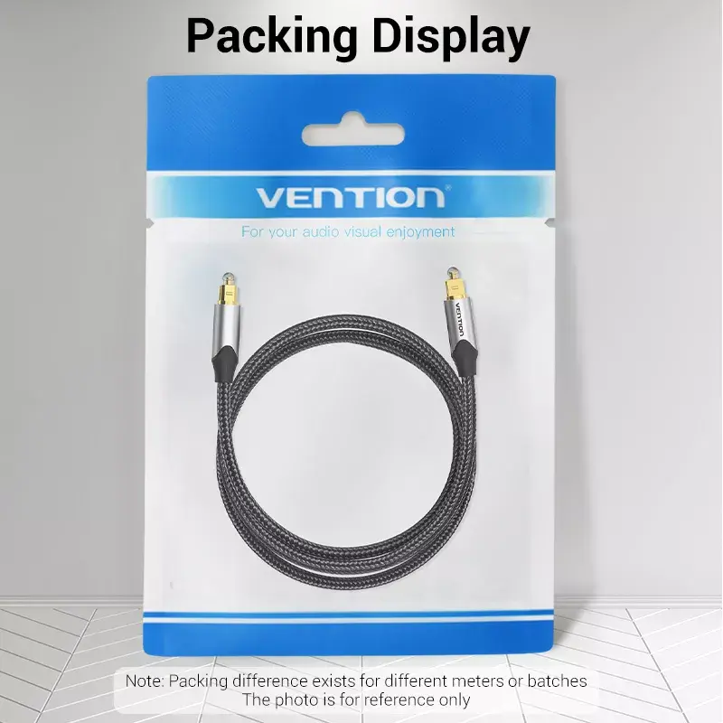 Optical fiber audio cable Vention 3 m TOSLINK male-to-male, grey, nylon jacket, gold-plated contacts