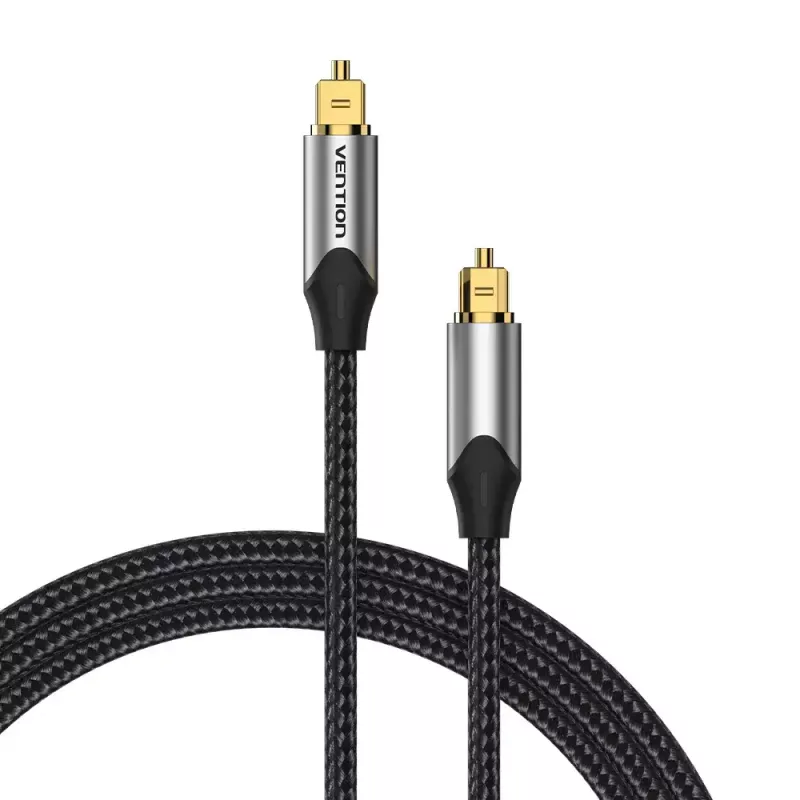 Optical fiber audio cable Vention 3 m TOSLINK male-to-male, grey, nylon jacket, gold-plated contacts