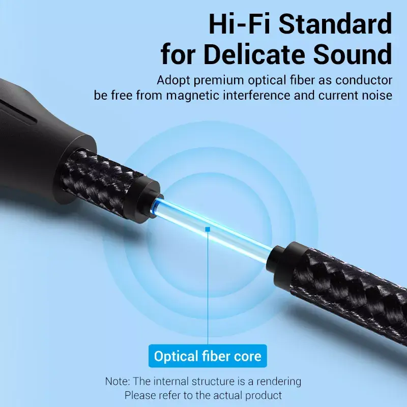 Optical fiber audio cable Vention 3 m TOSLINK male-to-male, grey, nylon jacket, gold-plated contacts