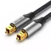 Optical fiber audio cable Vention 3 m TOSLINK male-to-male, grey, nylon jacket, gold-plated contacts