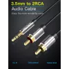Audio cable Vention 3.5mm male to 2×RCA male, 3 m, black, gold-plated contacts