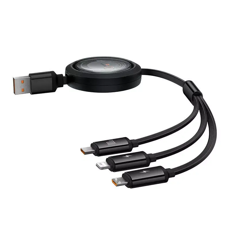 USB 3-in-1 cable Baseus Free2Draw (USB-A to Micro USB + Lightning + USB-C), 100W, 1.1 m, black
