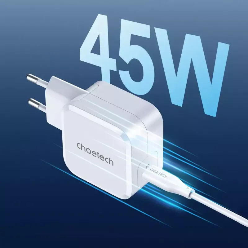 USB-C Power Charger CHOETECH PD8007 45W EU White – USB‑C PD 45W