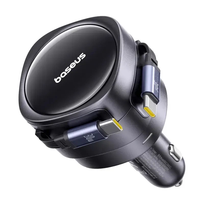 Car charger Baseus Enjoyment Max 60W with integrated USB-C cables, 60W output