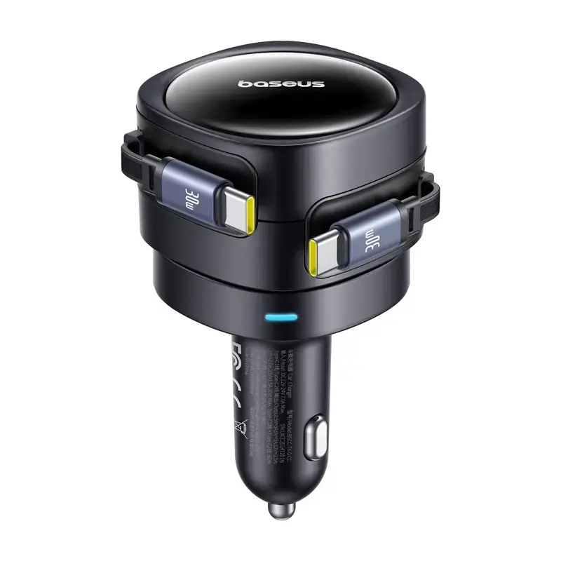 Car charger Baseus Enjoyment Max 60W with integrated USB-C cables, 60W output