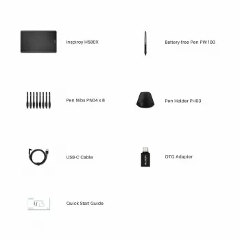 Graphics tablet HUION Inspiroy H580X — active area 8.5×5.0 in, 5080 LPI, 8192 pressure levels, 8 programmable keys, USB-C