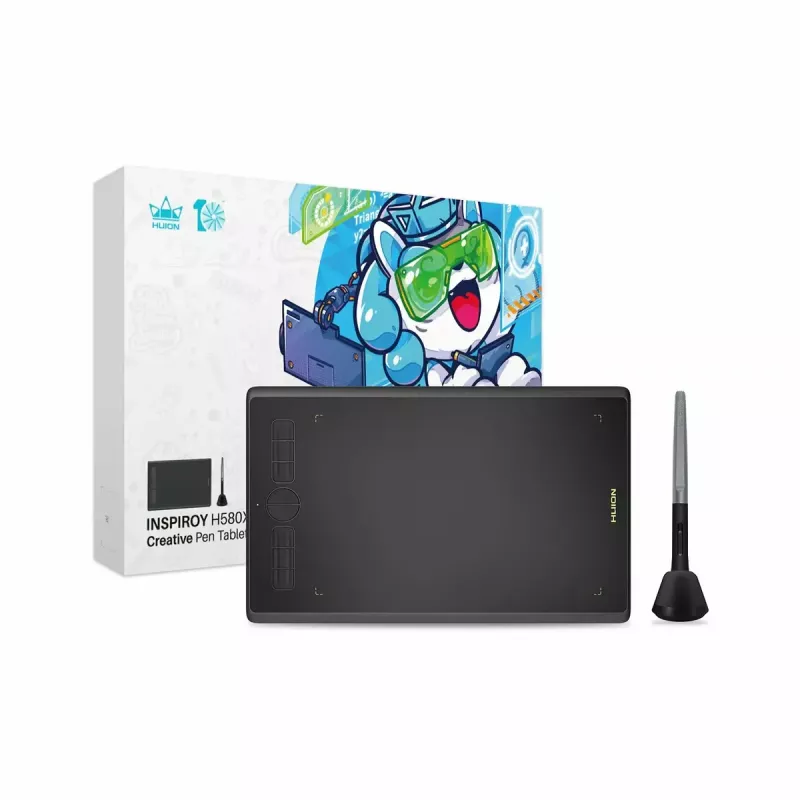 Graphics tablet HUION Inspiroy H580X — active area 8.5×5.0 in, 5080 LPI, 8192 pressure levels, 8 programmable keys, USB-C
