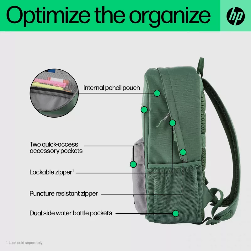 Casual backpack HP Campus Green Backpack Green Grey Polyester