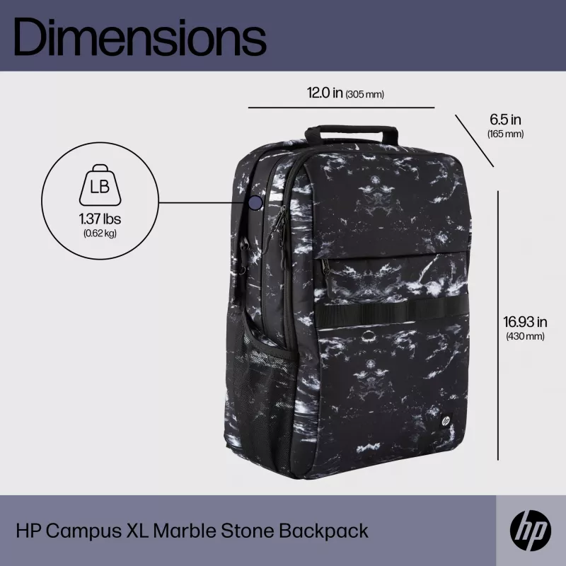 Casual backpack HP Campus XL Marble Stone Backpack Black Grey