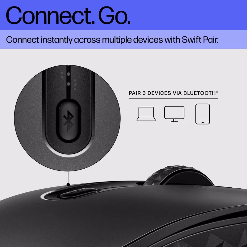 HP 695 Rechargeable Wireless Mouse, Ambidextrous, Bluetooth, 4000 DPI, Black