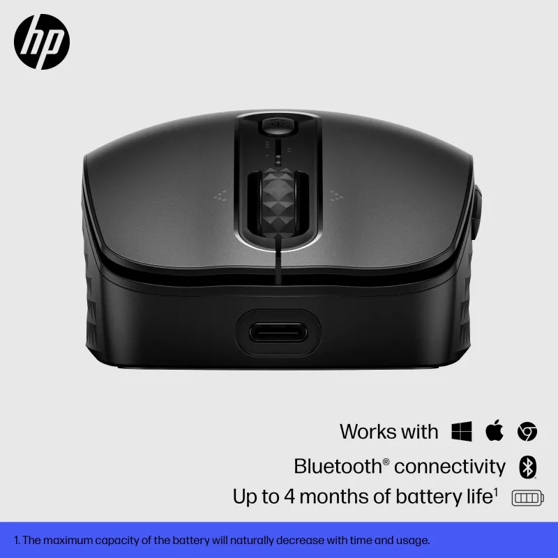 HP 695 Rechargeable Wireless Mouse, Ambidextrous, Bluetooth, 4000 DPI, Black