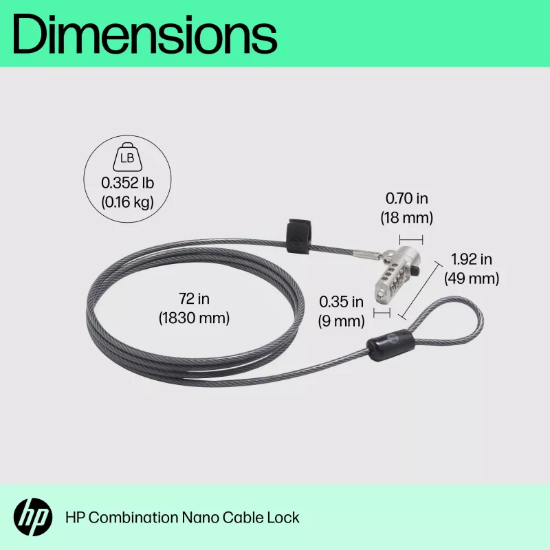 Combination Lock HP Nano 63B28AA Stainless Steel 1.83m