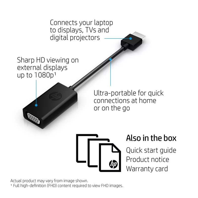 HP HDMI to VGA Adapter, 0.045 m, HDMI, VGA (D-Sub), Male, Female, Black