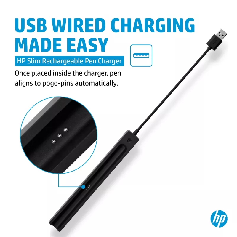 HP Slim Rechargeable Pen Charger, Indoor, USB, 0.15 m, Black