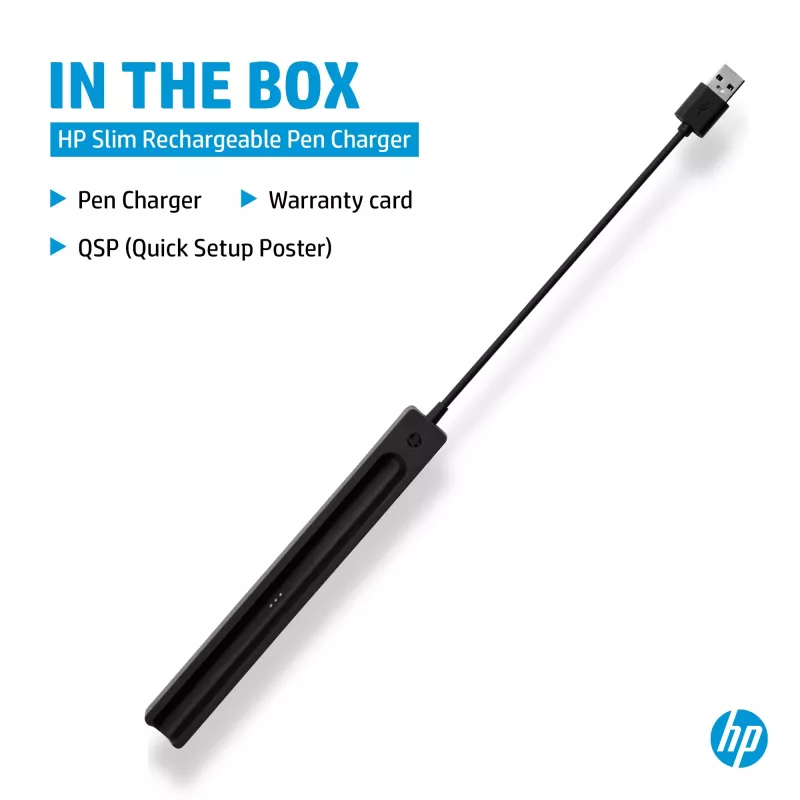 HP Slim Rechargeable Pen Charger, Indoor, USB, 0.15 m, Black