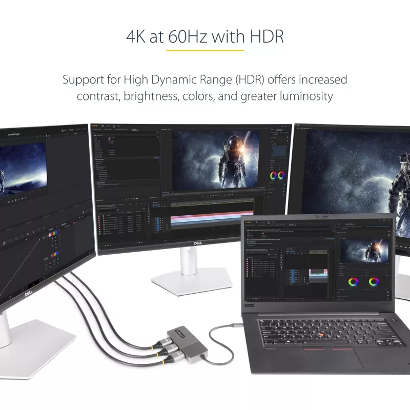 StarTech.com 3-Port USB-C MST Hub - USB Type-C to 3x HDMI Multi-Monitor Adapter for Laptop - Triple HDMI up to 4K 60Hz with DP 1.4 Alt Mode & DSC - HDR - 1ft (30cm) Cable - Windows Only