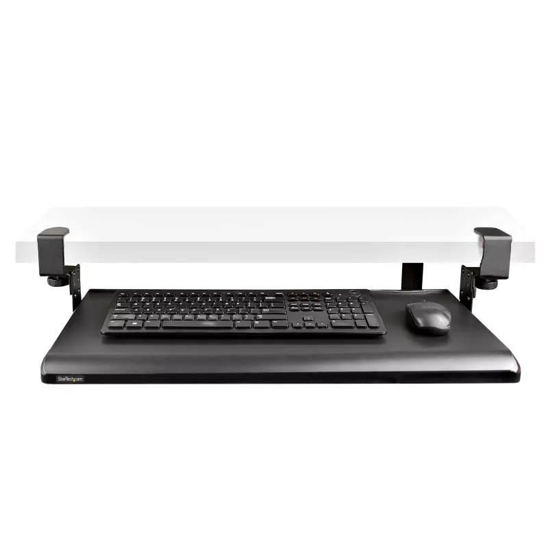 StarTech.com Under-Desk Keyboard Tray, Clamp-on Ergonomic Keyboard Holder, Sliding Keyboard and Mouse Drawer with C-Clamps, Height Adjustable, Supports up to 12kg (26.5lb), Black