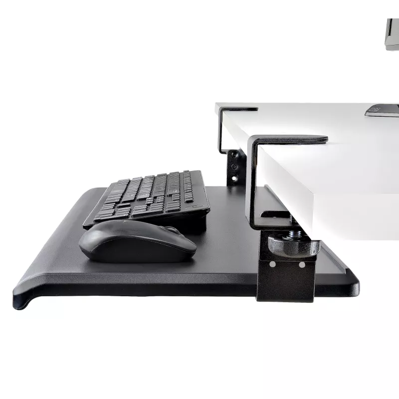 StarTech.com Under-Desk Keyboard Tray, Clamp-on Ergonomic Keyboard Holder, Sliding Keyboard and Mouse Drawer with C-Clamps, Height Adjustable, Supports up to 12kg (26.5lb), Black