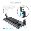StarTech.com Under-Desk Keyboard Tray, Clamp-on Ergonomic Keyboard Holder, Sliding Keyboard and Mouse Drawer with C-Clamps, Height Adjustable, Supports up to 12kg (26.5lb), Black