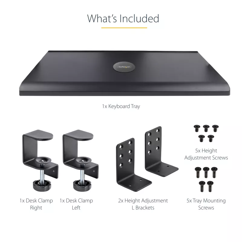 StarTech.com Under-Desk Keyboard Tray, Clamp-on Ergonomic Keyboard Holder, Sliding Keyboard and Mouse Drawer with C-Clamps, Height Adjustable, Supports up to 12kg (26.5lb), Black