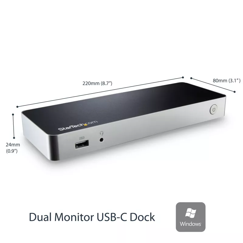 StarTech.com Dual Monitor USB C Docking Station with 60W Power Delivery for Windows Laptops - USB C to HDMI / DVI Dock - USB 3.1 Gen 1 Type C Dock w/ Charging - Thunderbolt 3 Compatible